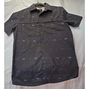 Wrangler Mens Small Outdoor Utility Camp Shirt Gray Aztec Print UPF 50 SS